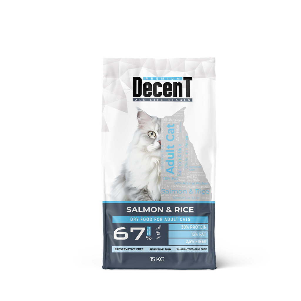 ADULT CAT SALMON & RICE 15 KG FOR SENSITIVE SKIN [DECENT] CAGATAY MADE IN TURKEY